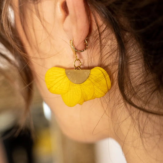 Boucles d'oreilles éventail jaune